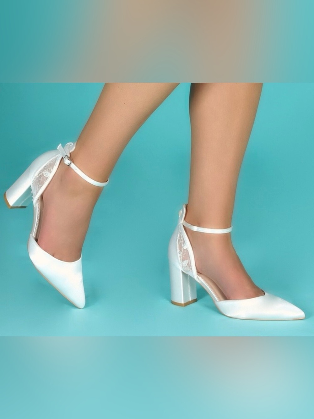 PERFECT BRIDAL INDI DYEABLE IVORY SATIN BLOCK HEEL ANKLE STRAP COURT SHOES Sz38